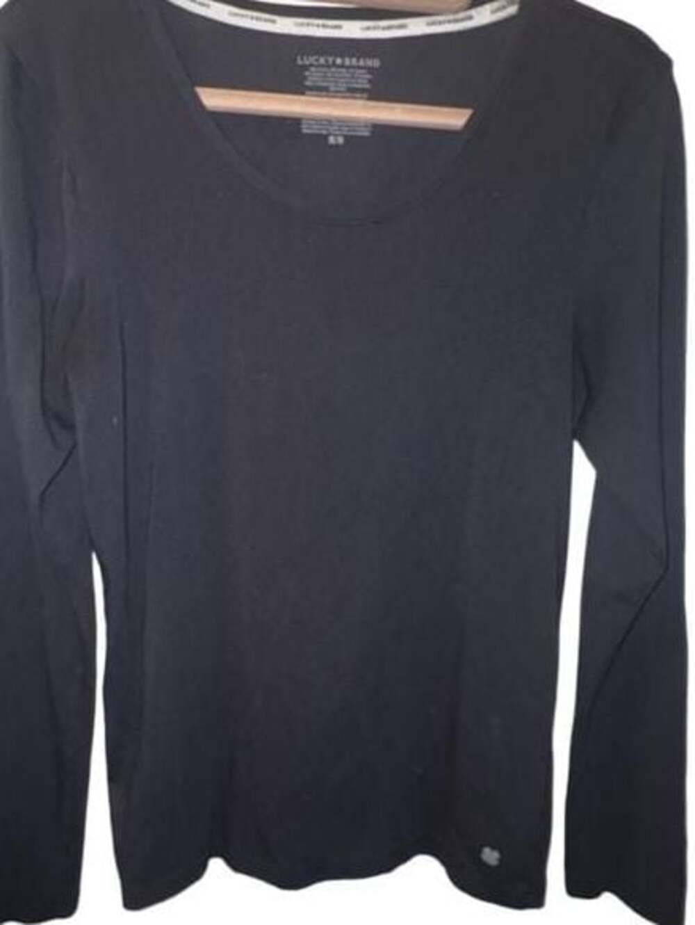 Lucky Brand Black Long Sleeve Scoop Neck Top Size M